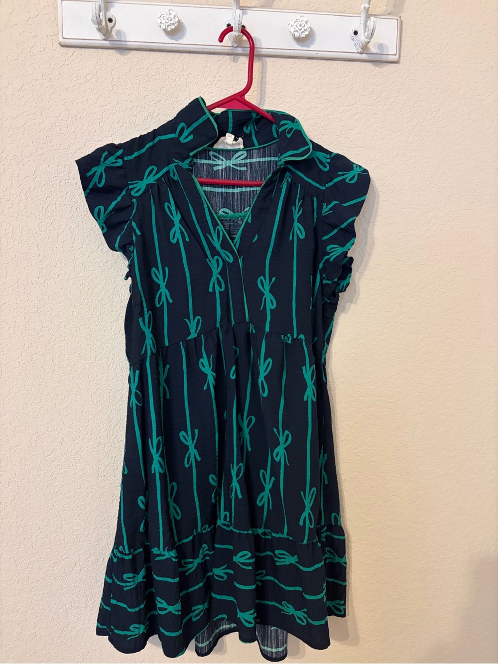 Umgee Navy Tunic Dress with Teal Bow Stripe Print